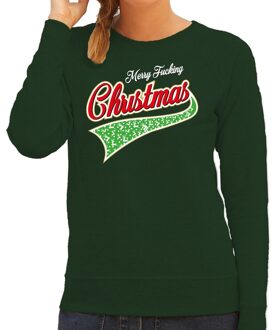 Bellatio Decorations Foute Kersttrui / sweater - Merry fucking christmas - groen voor dames - kerstkleding / kerst outfit 2XL (56)