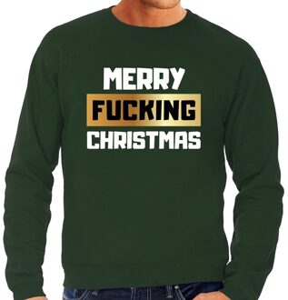 Bellatio Decorations Foute Kersttrui / sweater - Merry fucking Christmas - groen voor heren - kerstkleding / kerst outfit 2XL (56)