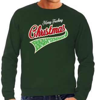 Bellatio Decorations Foute Kersttrui / sweater - Merry fucking christmas - groen voor heren - kerstkleding / kerst outfit 2XL (56)