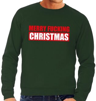 Bellatio Decorations Foute kersttrui / sweater Merry Fucking Christmas groen voor heren - Kersttruien 2XL (56)