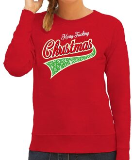 Bellatio Decorations Foute Kersttrui / sweater - Merry fucking christmas - rood voor dames - kerstkleding / kerst outfit 2XL (56)