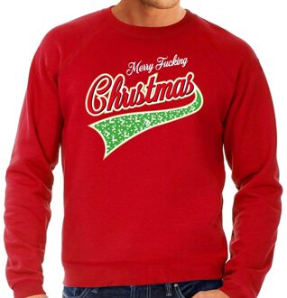 Bellatio Decorations Foute Kersttrui / sweater - Merry fucking christmas - rood voor heren - kerstkleding / kerst outfit 2XL (56)