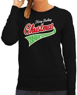 Bellatio Decorations Foute Kersttrui / sweater - Merry fucking christmas - zwart voor dames - kerstkleding / kerst outfit 2XL (56)