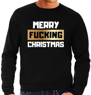 Bellatio Decorations Foute Kersttrui / sweater - Merry fucking Christmas - zwart voor heren - kerstkleding / kerst outfit 2XL (56)