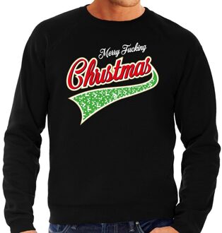 Bellatio Decorations Foute Kersttrui / sweater - Merry fucking christmas - zwart voor heren - kerstkleding / kerst outfit 2XL (56)