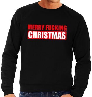 Bellatio Decorations Foute kersttrui / sweater Merry Fucking Christmas zwart voor heren - Kersttruien 2XL (56)