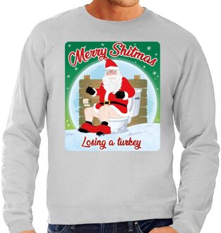 Bellatio Decorations Foute Kersttrui / sweater - Merry Shitmas Losing a Turkey - grijs voor heren - kerstkleding / kerst outfit XL (54)