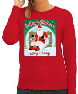 Bellatio Decorations Foute Kersttrui / sweater - Merry Shitmas Losing a Turkey - rood voor dames - kerstkleding / kerst outfit M (38)