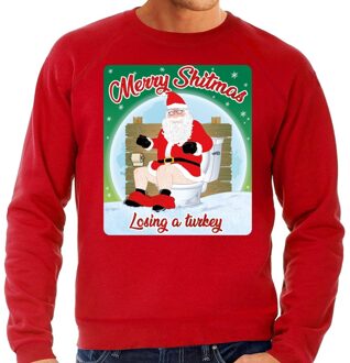 Bellatio Decorations Foute Kersttrui / sweater - Merry Shitmas Losing a Turkey - rood - voor heren XL (54)