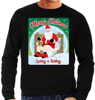 Bellatio Decorations Foute Kersttrui / sweater - Merry Shitmas Losing a Turkey - zwart voor heren - kerstkleding / kerst outfit XL (54)