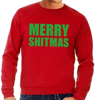 Bellatio Decorations Foute kersttrui / sweater Merry Shitmas rood voor heren - Kersttruien 2XL (56)