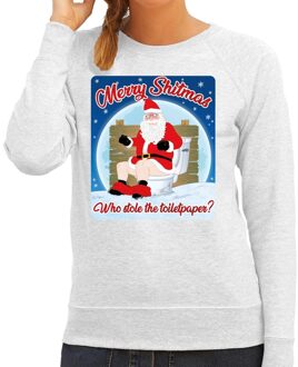 Bellatio Decorations Foute Kersttrui / sweater - Merry shitmas who stole the toiletpaper - grijs voor dames - kerstkleding / kerst outfit 2XL (44)