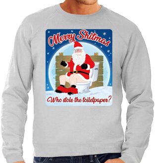 Bellatio Decorations Foute Kersttrui / sweater - Merry Shitmas Who stole the toiletpaper - grijs voor heren - kerstkleding / kerst outfit S (48)