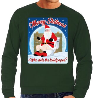 Bellatio Decorations Foute Kersttrui / sweater - Merry Shitmas Who stole the toiletpaper - groen voor heren - kerstkleding / kerst outfit S (48)