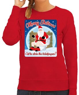 Bellatio Decorations Foute Kersttrui / sweater - Merry shitmas who stole the toiletpaper - rood voor dames - kerstkleding / kerst outfit XL (42)