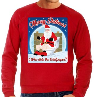 Bellatio Decorations Foute Kersttrui / sweater - Merry Shitmas Who stole the toiletpaper - rood voor heren - kerstkleding / kerst outfit M (50)