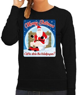 Bellatio Decorations Foute Kersttrui / sweater - Merry shitmas who stole the toiletpaper - zwart voor dames - kerstkleding / kerst outfit XL (42)