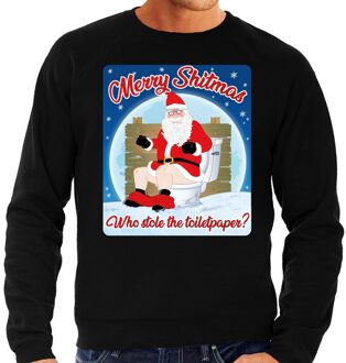 Bellatio Decorations Foute Kersttrui / sweater - Merry Shitmas Who stole the toiletpaper - zwart voor heren - kerstkleding / kerst outfit XL (54)