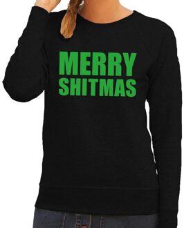 Bellatio Decorations Foute kersttrui / sweater Merry Shitmas zwart voor dames - Kersttruien 2XL (44)