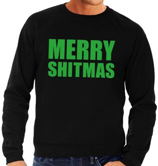 Bellatio Decorations Foute kersttrui / sweater Merry Shitmas zwart voor heren - Kersttruien 2XL (56)