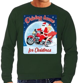Bellatio Decorations Foute kersttrui sweater - motorliefhebbers - driving home - groen - heren