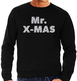 Bellatio Decorations Foute Kersttrui - sweater - Mr. x-mas - zwart - voor heren - zilver glitter letters - kerstkleding