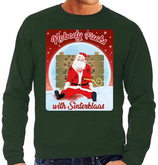 Bellatio Decorations Foute Kersttrui / sweater - Nobody fucks with Sinterklaas - groen voor heren - kerstkleding / kerst outfit XL (54)