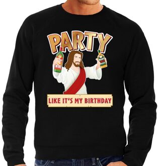 Bellatio Decorations Foute Kersttrui - sweater - Party Jezus - grote maten - zwart - voor heren - kerstkleding