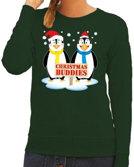 Bellatio Decorations Foute kersttrui - sweater - pinguin vriendjes - groen - voor dames - Kersttruien