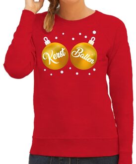 Bellatio Decorations Foute kersttrui / sweater rood met gouden Kerst Ballen borsten voor dames - kerstkleding / christmas outfit M (38)