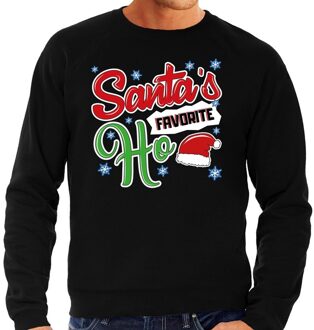 Bellatio Decorations Foute Kersttrui / sweater - Santa his favorite Ho - zwart voor heren - kerstkleding / kerst outfit S (48)