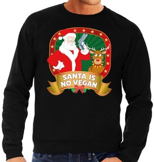 Bellatio Decorations Foute kersttrui / sweater Santa is no vegan - zwart - Kerstman met pistool heren 2XL (56)