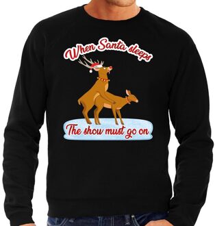 Bellatio Decorations Foute Kersttrui / sweater - seksende rendieren - when Santa sleeps the show must go on - zwart voor heren 2XL (56)