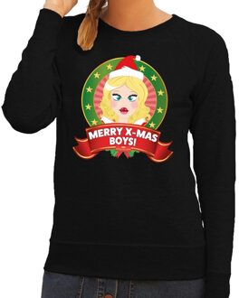 Bellatio Decorations Foute kersttrui / sweater sexy kerstvrouw - zwart - Merry Christmas boys voor dames 2XL (44)