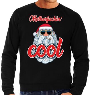 Bellatio Decorations Foute Kersttrui / sweater -  Stoere kerstman - motherfucking cool - zwart voor heren - kerstkleding / kerst outfit 2XL (56)