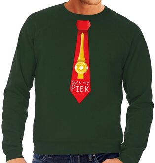 Bellatio Decorations Foute kersttrui / sweater stropdas suck my piek groen voor heren 2XL (56)