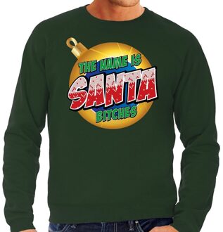 Bellatio Decorations Foute Kersttrui / sweater - The name is Santa bitches - groen voor heren - kerstkleding / kerst outfit 2XL (56)