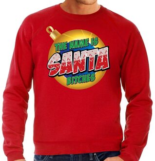Bellatio Decorations Foute Kersttrui / sweater - The name is Santa bitches  - rood voor heren - kerstkleding / kerst outfit S (48)