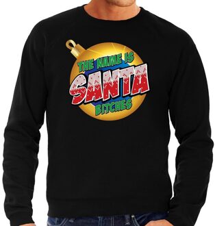 Bellatio Decorations Foute Kersttrui / sweater - The name is Santa bitches - zwart voor heren - kerstkleding / kerst outfit 2XL (56)