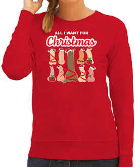 Bellatio Decorations foute kersttrui/sweater voor dames - All I want for Christmas - piemels - rood 2XL