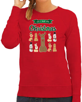 Bellatio Decorations Foute Kersttrui/sweater voor dames - All I want for Christmas - rood - piemel/penis