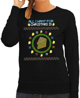 Bellatio Decorations Foute Kersttrui/sweater voor dames - All I want is kaas - zwart - kerst cadeau 2XL