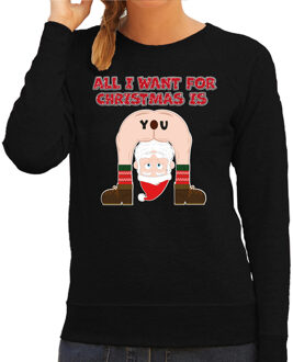 Bellatio Decorations Foute Kersttrui/sweater voor dames - all I want is - zwart - blote kont - kerstman 2XL