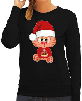 Bellatio Decorations Foute Kersttrui/sweater voor dames - all I want - taart - zwart - kerst poes - cadeau 2XL