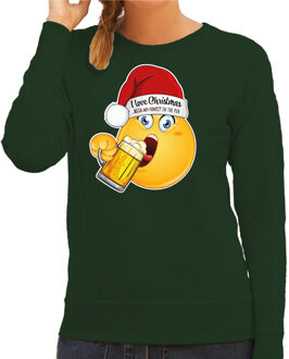 Bellatio Decorations Foute Kersttrui/sweater voor dames - bier - groen - grappig - I love christmas - emoji