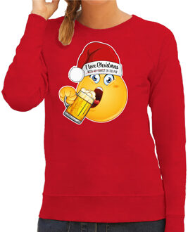 Bellatio Decorations Foute Kersttrui/sweater voor dames - bier - rood - grappig - I love christmas - emoji XS - kerst tr