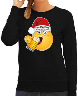 Bellatio Decorations Foute Kersttrui/sweater voor dames - bier - zwart - grappig - I love christmas - emoji M - kerst tr