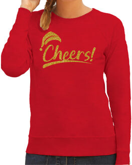 Bellatio Decorations Foute kersttrui/sweater voor dames - Cheers - rood - glitter goud - Kerstman S