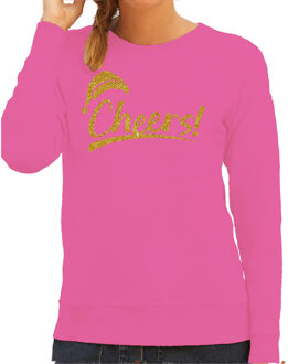 Bellatio Decorations Foute kersttrui/sweater voor dames - Cheers - roze - glitter goud - Kerstman