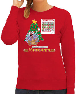 Bellatio Decorations Foute Kersttrui/sweater voor dames -doomsday - rood - kalkoen - kerstfeest 2XL